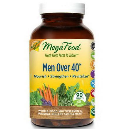 MegaFood, Men Over 40, Whole Food Multivitamin&Mineral, Iron Free Formula, 90 Tablets