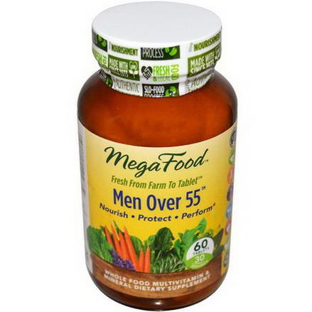 MegaFood, Men Over 55, Whole Food Multivitamin&Mineral, Iron Free, 60 Tablets