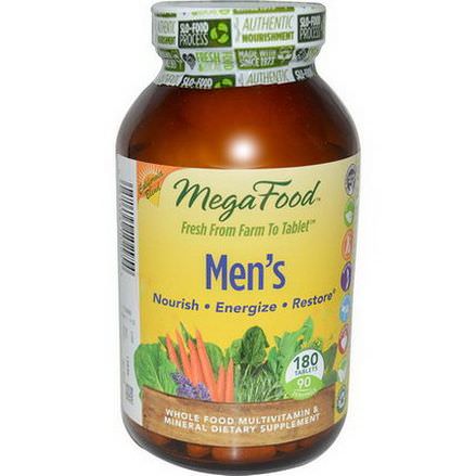 MegaFood, Men's, Whole Food Multivitamin&Mineral, Iron Free Formula, 180 Tablets