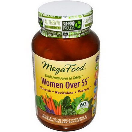 MegaFood, Women Over 55, Whole Food Multivitamin&Mineral, Iron Free, 60 Tablets