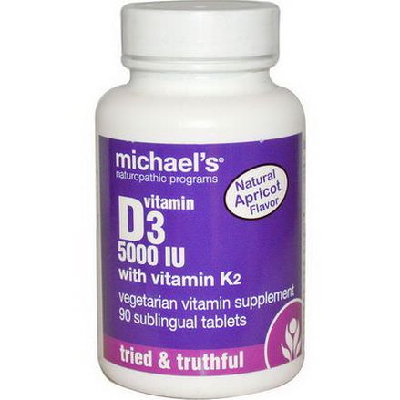 Michael's Naturopathic, Vitamin D3, with Vitamin K2, Natural Apricot Flavor, 5000 IU, 90 Sublingual Tablets