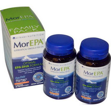 Minami Nutrition, MorEPA, Optimal EPA-DHA Formula, Orange Flavor, 2 Bottles, 60 Softgels Each