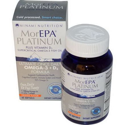 Minami Nutrition, MorEPA Platinum, Omega-3 D3, Orange Flavor, 60 Softgels