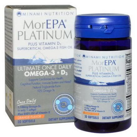 Minami Nutrition, MorEPA Platinum, Ultimate Once Daily Omega-3 D3 Formula, Orange Flavor, 30 Softgels