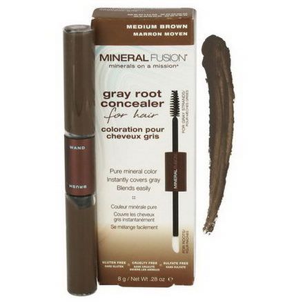 Mineral Fusion, Gray Root Concealer for Hair, Medium Brown 8g