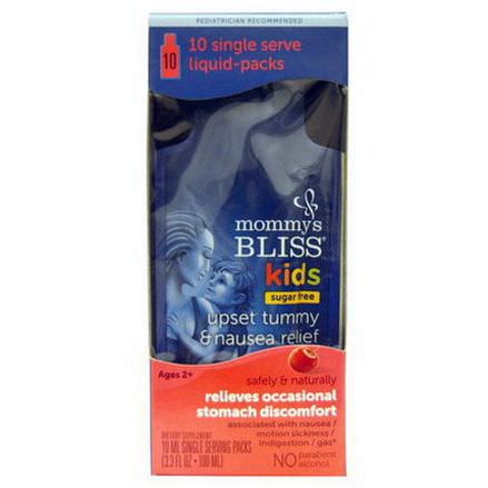 Mommy's Bliss, Kids Upset Tummy&Nausea Relief, 10 Single Serve Liquid-Packs, 10ml Each