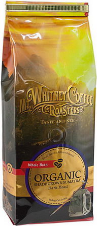 Mt. Whitney Coffee Roasters, Organic Whole Bean Coffee, Shade Grown Sumatra, Dark Roast 340g