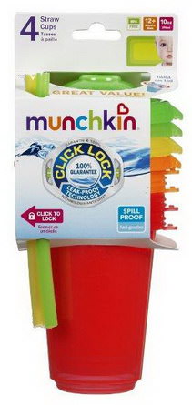 Munchkin, Click Lock, Reusable Straw Cups, 12+ Months, 4Pk 296ml Each