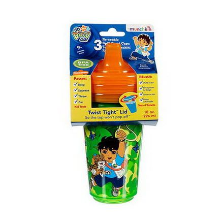 Munchkin, Go, Diego, Go, Re-usable Twist Tight Sippy Cups, 3 Pack 296ml Each