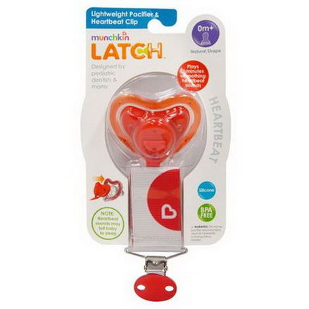 Munchkin, Latch, Lightweight Pacifier and Heartbeat Clip, 0+ Months