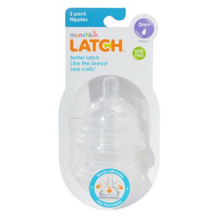 Munchkin, Latch, Stage 1 Nipples, 2 Pack