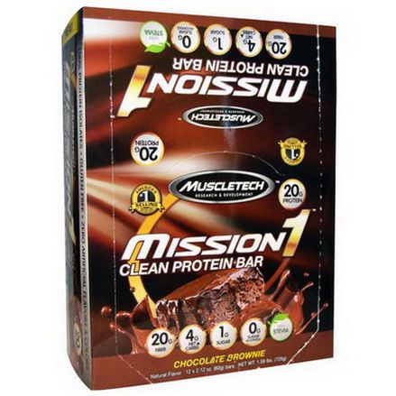 Muscletech, Mission1 Clean Protein Bar, Chocolate Brownie, 12 Bars 60g Each