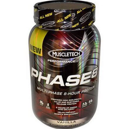 Muscletech, Performance Series, PHASE8, Multi-Phase 8-Hour Protein, Vanilla 907g