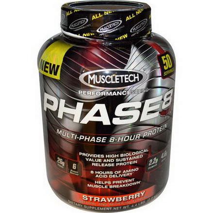Muscletech, Phase 8, Multi-Phase 8-Hour Protein, Strawberry 2.0 kg