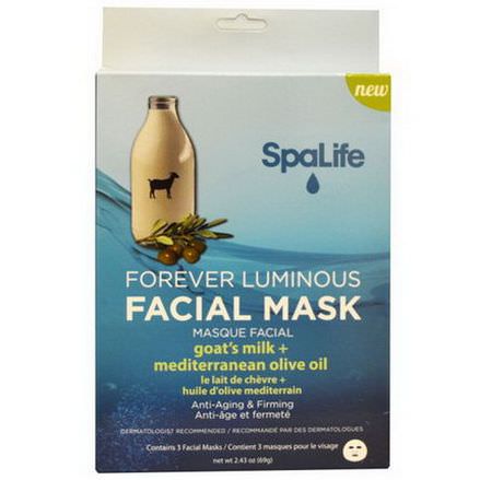 My Spa Life, Forever Luminous Facial Mask, Goat's Milk Mediterranean Olive Oil, 3 Facial Masks