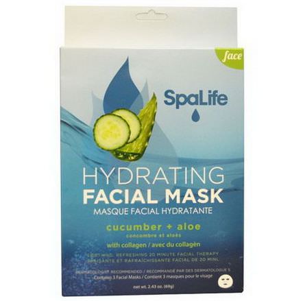 My Spa Life, Hydrating Facial Mask, Cucumber Aloe, 3 Facial Masks