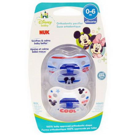NUK, Disney Baby, Mickey Mouse Orthodontic Pacifier, 0-6 Months, 2 Pacifiers