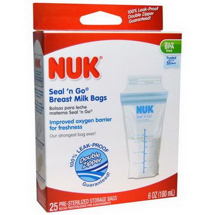 NUK, Seal'n Go Breast Milk Bags, 25 Storage Bags 180ml Each