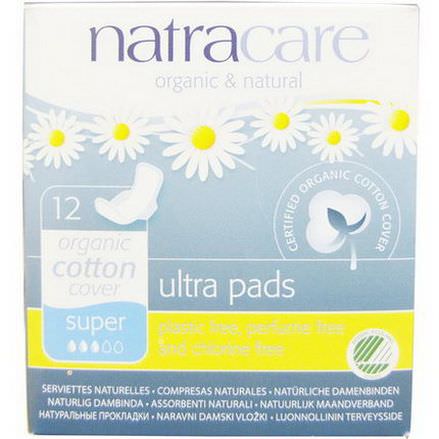 Natracare, Ultra Pads, Organic Cotton Cover, Super, 12 Pads