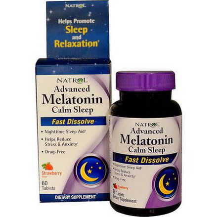 Natrol, Advanced Melatonin Calm Sleep, Fast Dissolve, Strawberry Flavor, 60 Tablets