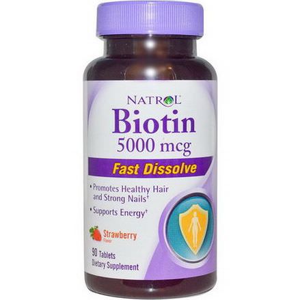 Natrol, Biotin, Strawberry Flavor, 5000mcg, 90 Tablets