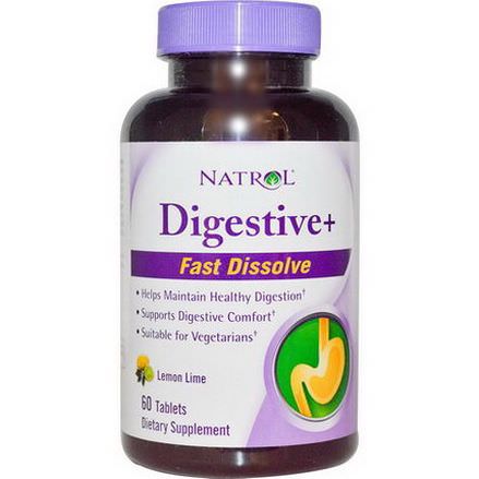 Natrol, Digestive+, Fast Dissolve, Lemon Lime, 60 Tablets