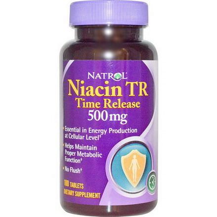 Natrol, Niacin TR, Time Release, 500mg, 100 Tablets