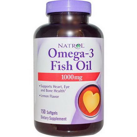 Natrol, Omega-3 Fish Oil, Lemon Flavor, 1000mg, 150 Softgels