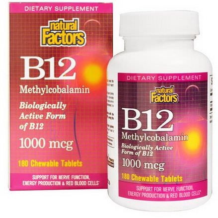 Natural Factors, B12 Methylcobalamin, 1000mcg, 180 Chewable Tablets