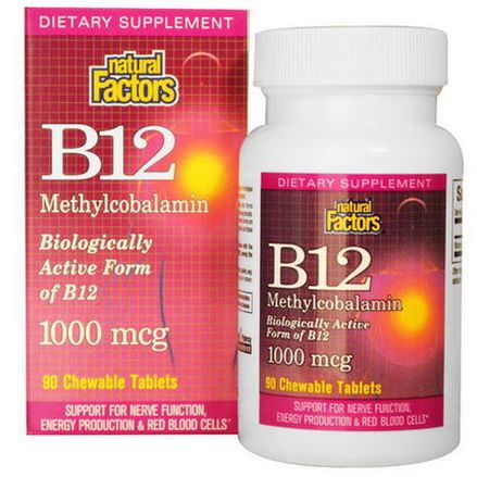 Natural Factors, B12 Methylcobalamin, 1000mcg, 90 Chewable Tablets
