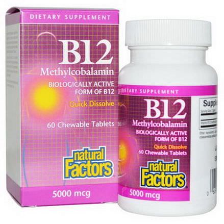 Natural Factors, B12, Methylcobalamin, 5000mcg, 60 Chewable Tablets