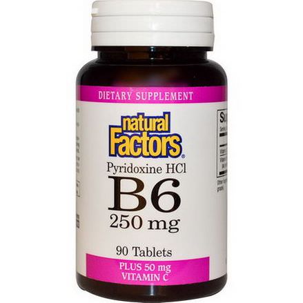 Natural Factors, B6, Pyridoxine HCl, Plus Vitamin C, 250mg, 90 Tablets