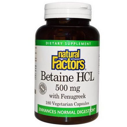 Natural Factors, Betaine HCL, with Fenugreek, 500mg, 180 Veggie Caps