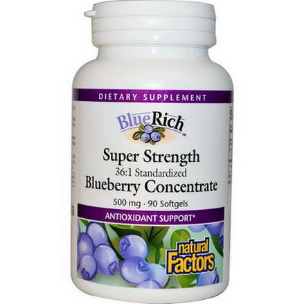 Natural Factors, BlueRich, Super Strength, Blueberry Concentrate, 500mg, 90 Softgels