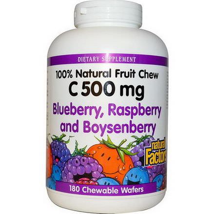 Natural Factors, C 500mg, Blueberry, Raspberry and Boysenberry, 180 Chewable Wafers