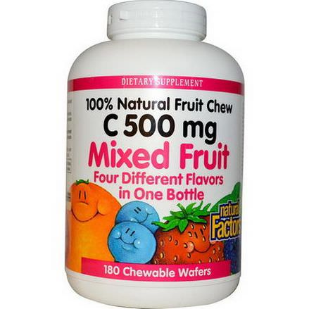 Natural Factors, C 500mg, Mixed Fruit, 180 Chewable Wafers
