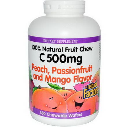 Natural Factors, C 500mg, Peach, Passionfruit and Mango Flavor, 180 Chewable Wafers
