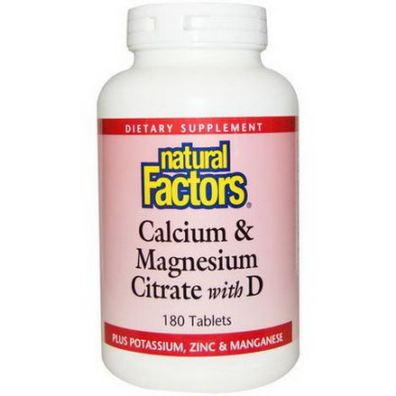 Natural Factors, Calcium&Magnesium Citrate, With D, 180 Tablets