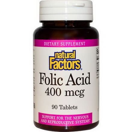 Natural Factors, Folic Acid, 400mcg, 90 Tablets