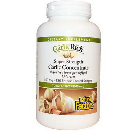 Natural Factors, Garlic Rich, Super Strength Garlic Concentrate, 500mg, 180 Enteric Coated Softgels