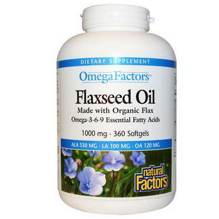 Natural Factors, Omega Factors, Flaxseed Oil, 1000mg, 360 Softgels