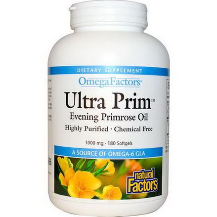 Natural Factors, OmegaFactors, Ultra Prim, Evening Primrose Oil, 1000mg, 180 Softgels