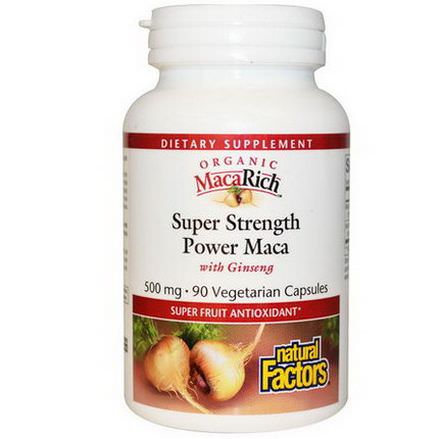 Natural Factors, Organic MacaRich, Super Strength Power Maca, with Ginseng, 500mg, 90 Veggie Caps