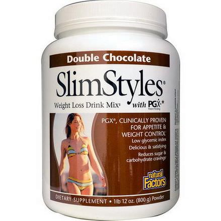 Natural Factors, SlimStyles, Weight Loss Drink Mix, with PGX, Double Chocolate 800g Powder