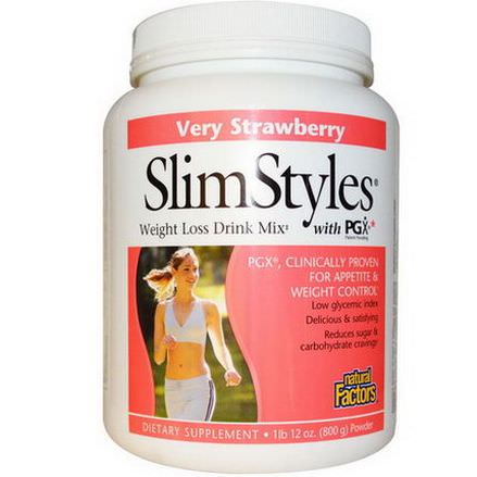 Natural Factors, SlimStyles Weight Loss Drink Mix, with PGX, Powder, Very Strawberry 800g