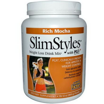Natural Factors, SlimStyles Weight Loss Drink Mix with PGX, Rich Mocha 800g Powder