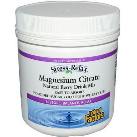Natural Factors, Stress-Relax, Magnesium Citrate, Natural Berry Drink Mix 250g Powder