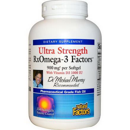 Natural Factors, Ultra Strength, RxOmega-3 Factors, with Vitamin D3 1000 IU, 150 Softgels