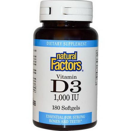 Natural Factors, Vitamin D3, 1000 IU, 180 Softgels