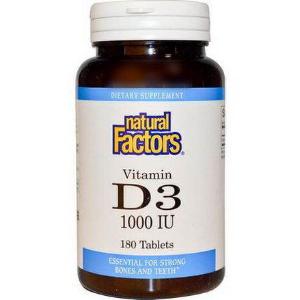 Natural Factors, Vitamin D3, 1000 IU, 180 Tablets